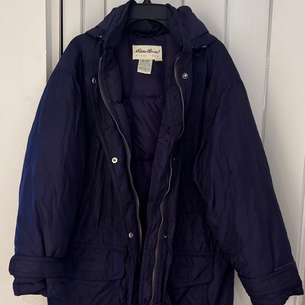 Eddie Bauer Dark Navy Quilted Hooded Parka